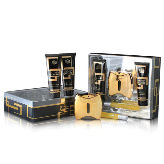 New Brand Set Goldy E.D.T 100ml+15ml+bl 130ml+shg 130ml | סט ניו ברנד אקסטסיה גולדי אדט 100מל +15מל+ק.גוף 130מל+גל רחצה 130מל