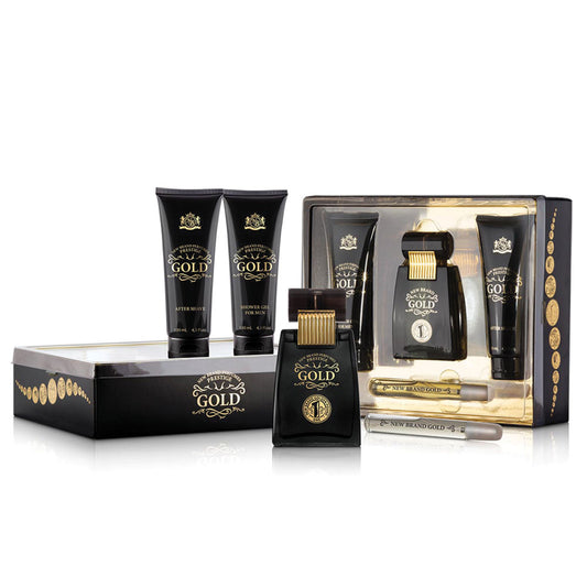 New Brand Set E.D.T 100ml+15ml+ash 130ml+shg 130ml | סט ניו ברנד גולד אדט 100מל +15מל+אפטרשייב 130מל+גל רחצה 130מל