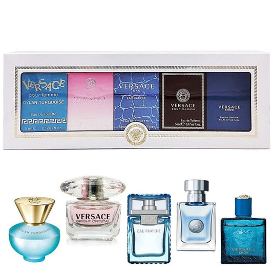 Versace Mini Set Man + Woman E.D.T 5ml*5 Pcs. | ורסאצה סט מניאטורות אדט 5מל ב.קריסטל+ארוס+פראש(ג)+פור הום(ג)+דילן בלו